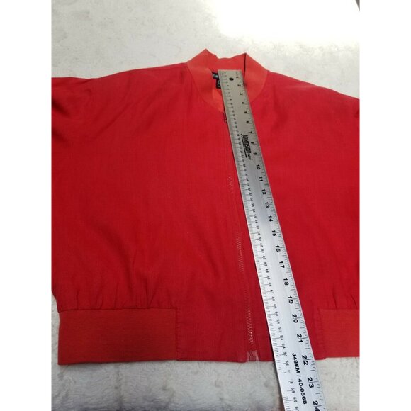 Silk Club Womens Varsity Jacket Full Zipper Shoulder Pads Medium Red Linen - Picture 5 of 5